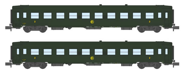 REE Modeles NW-134 - SET of 2French SNCF Coach Set Class UIC CAR B10 Green Round Logo SNCF Era III